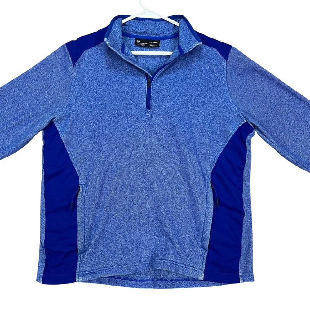 Under Armour ColdGear Pullover Shacket Men Medium Blue 1/4 Zip Long Sleeve Shirt